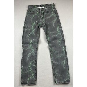 Boohoo MAN Lightning Print Jeans 28R Black Green Slim Fit Streetwear